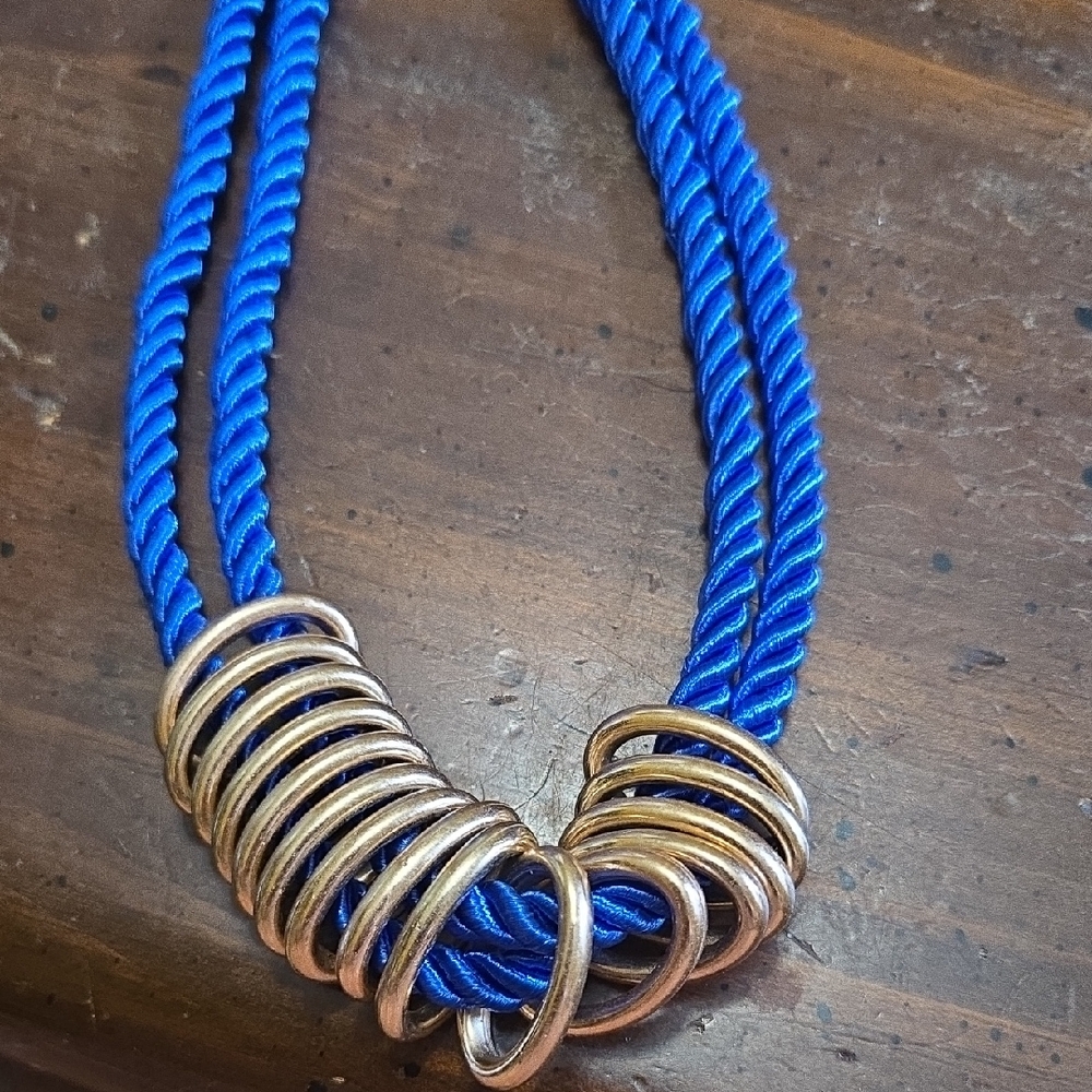 Marysol Blue Cord and Gold Ring Necklace And Earring Set NWT💫